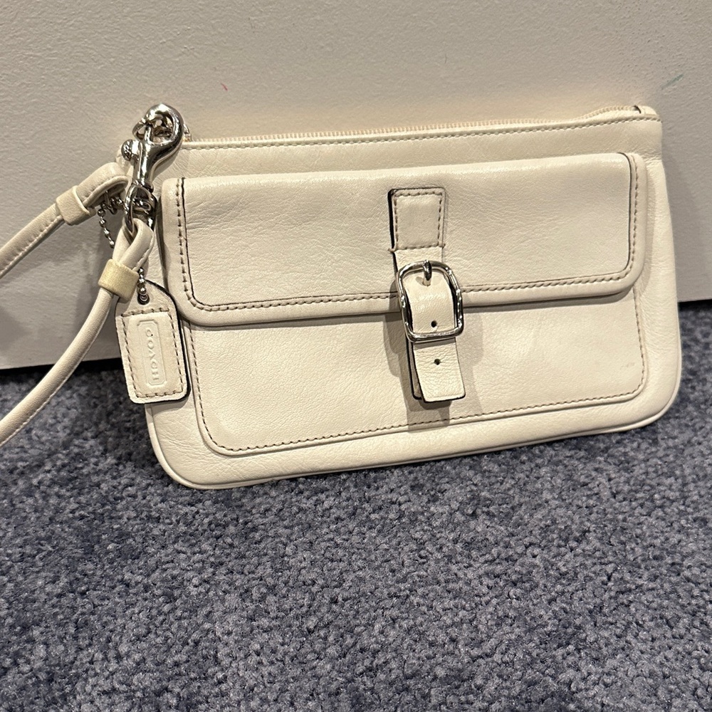 Coach Cream Leather Buckle Wristlet